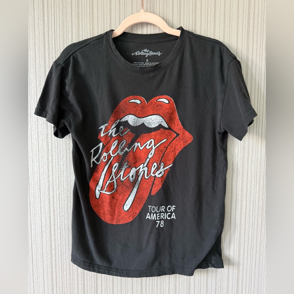 The Rolling Stones Black Kids Tee with Red & White Tongue Graphic